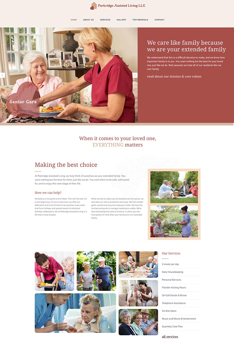 Parkridge Assisted Living Website