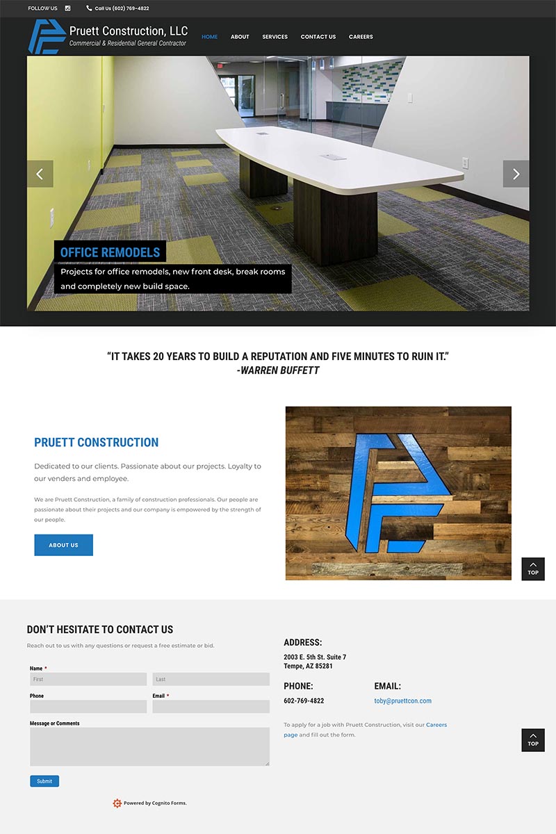 Pruett<br>Construction website example